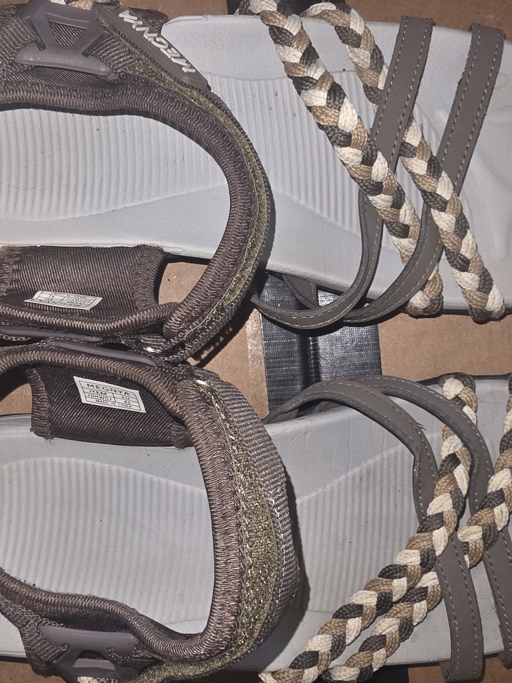 MEGNYA Brown and Beige Braided Strap Sandals